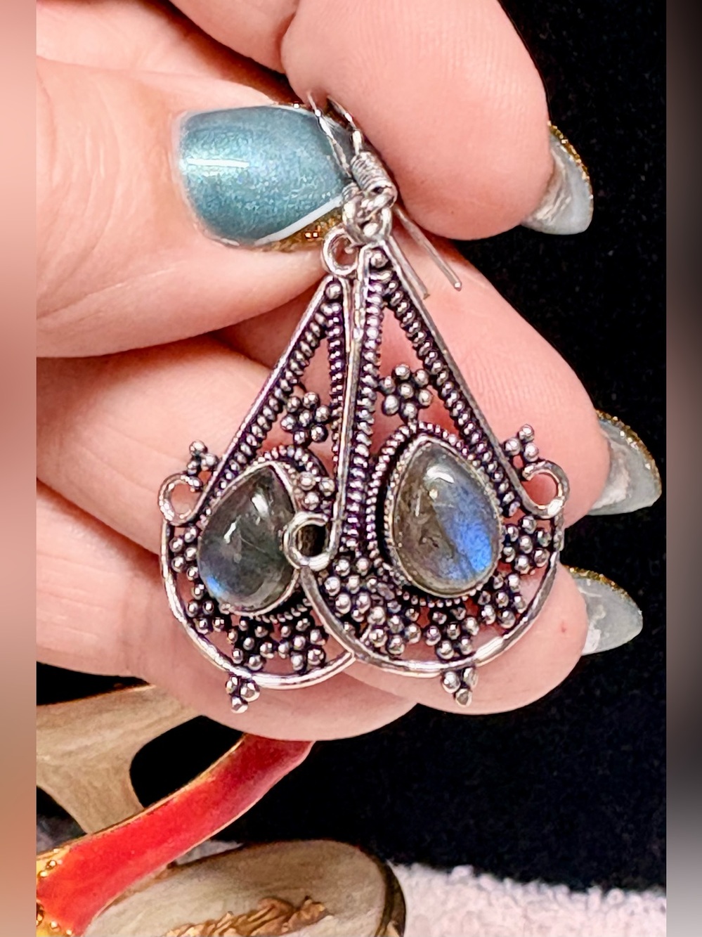 Sterling Silver Labradorite Teardrop Earrings - Blue-Grey Shine